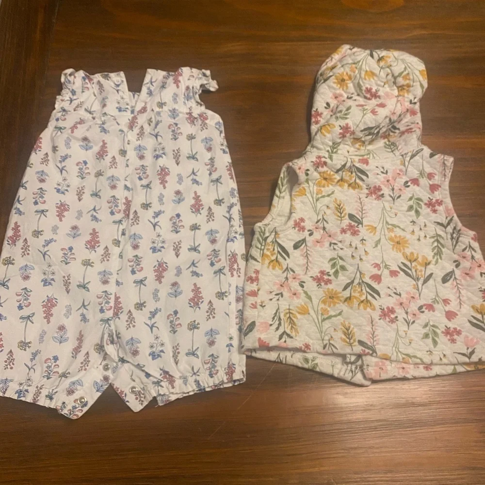 Baby Girl Bundle of Two, 18 months, Quilted Vest with Hood and Romper